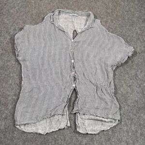 Angela Mara Italian Linen Striped Keyhole Open Back Button Up Top Womens Size Sm